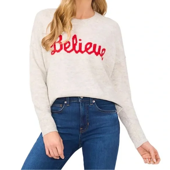 CeCe Believe Script
Graphic Long-Sleeve Cozy Pullover Sweater M Light
Grey $69 - Picture 3 of 14